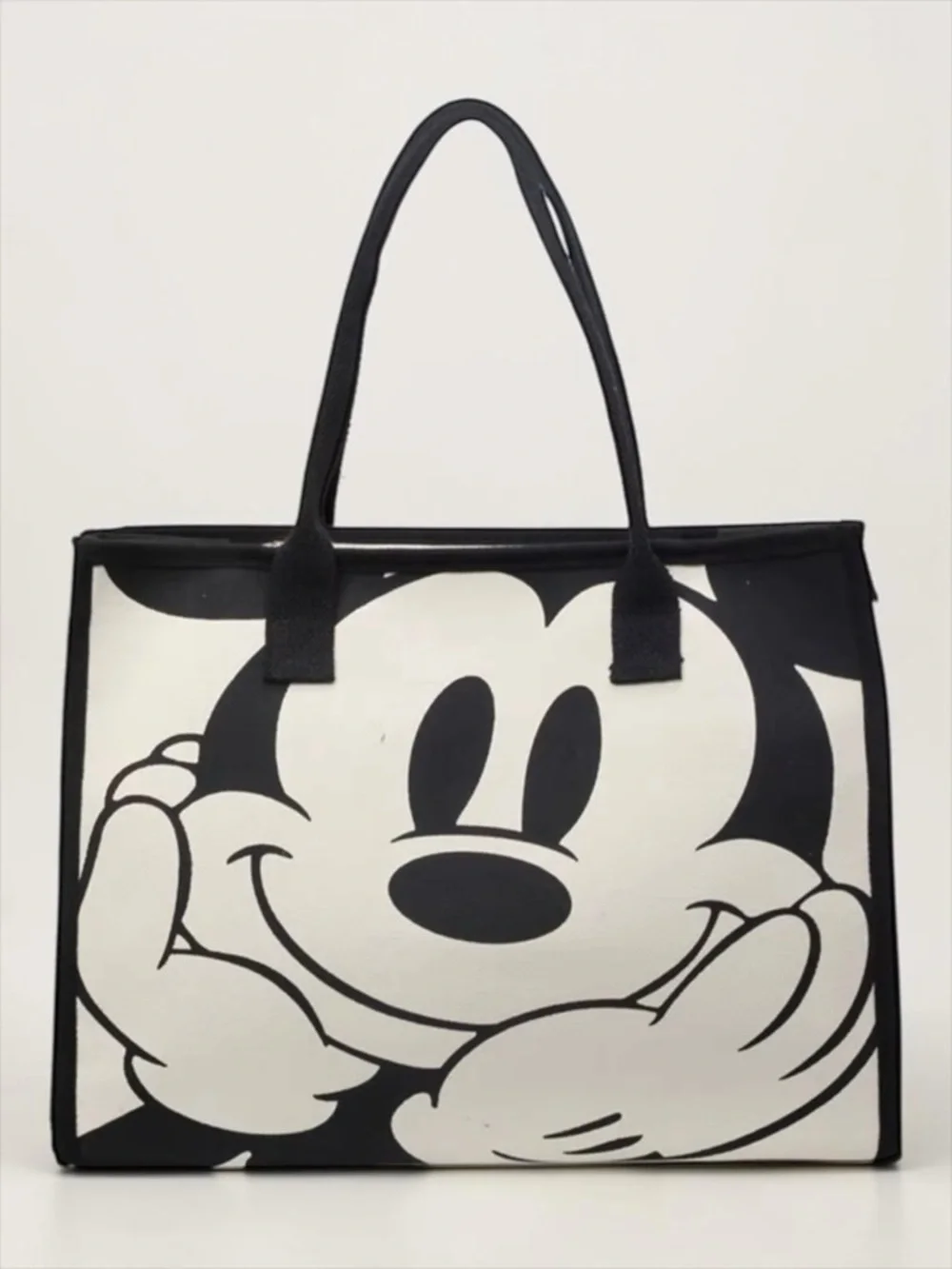 Mickey Mouse Canvas Tote Bag Large Graphic Shoulder Bag Black & White NWOT